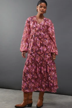 Dresses^Nasty Gal Floral Burnout Chiffon Wrap Smock Midi Dress |