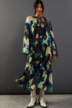 Dresses^Nasty Gal Floral Chiffon Button Tier Smock Midi Dress |