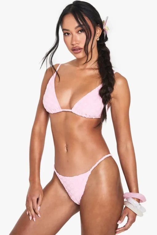 Bikinis|Swimwear^Nasty Gal Floral Embossed Towelling Triangle Bikini Top & Tanga Bikini Bottoms Set |