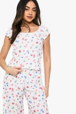 Sleepwear^Nasty Gal Fruit Print Button Detail Short Sleeve Top & Trousers Pyjama Set |