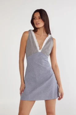 Mini Dresses|Dresses^Nasty Gal Gingham Mix Broderie Ruffle Plunge Mini Dress |
