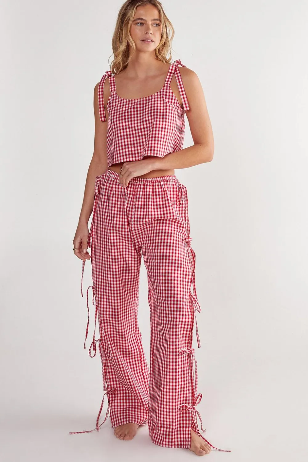 Sleepwear^Nasty Gal Gingham Tie Side Pajama Pants Set |