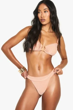 Bikinis|Swimwear^Nasty Gal Glitter U-Bar Bandeau Bikini Top & High Leg Bikini Bottoms Set |
