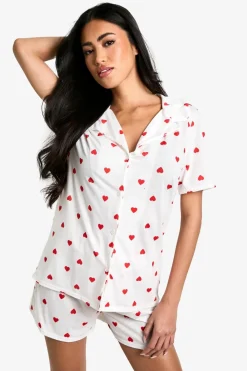 Sleepwear^Nasty Gal Heart Print Short Sleeve Shirt & Shorts Pyjama Set |