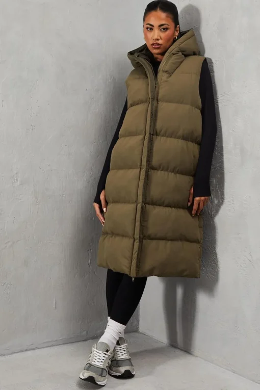 Coats^Nasty Gal Hooded Longline Puffer Gilet |