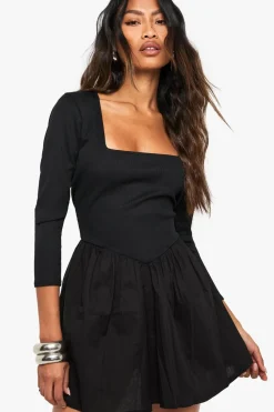 Dresses^Nasty Gal Jersey Rib Cotton Mix Long Sleeve Mini Dress |