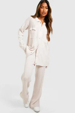 Two Piece Sets|Two Piece Sets^Nasty Gal Knitted Shirt & Wide Leg Trouser Co-ord |