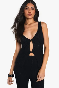 Crochet|Knitwear^Nasty Gal Knitted Twist Front Crochet Waistcoat |