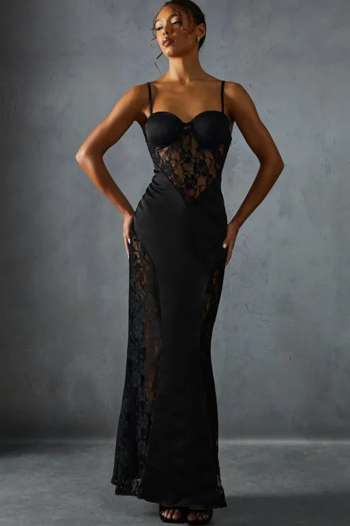 Dresses^Nasty Gal Lace Insert Cupped Strappy Maxi Dress |