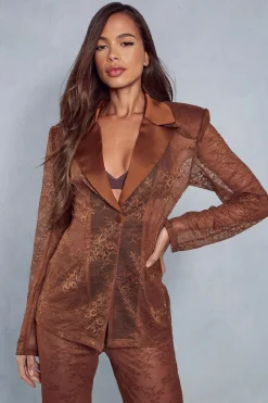 Blazers|Blazers^Nasty Gal Lace Structured Satin Trim Blazer |