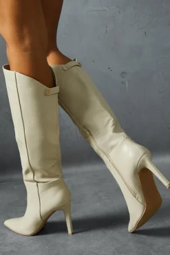 Leather^Nasty Gal Leather Look Knee High Pointed Boots |