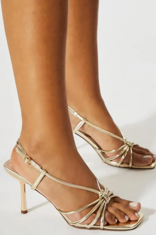 Heels^Nasty Gal Leather Look Strappy Knot Stiletto Heels |