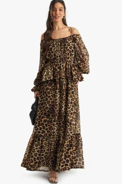 Animal Print|Dresses^Nasty Gal Leopard Chiffon Cold Shoulder Ruffle Maxi Dress |