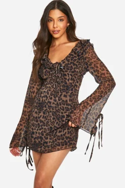 Animal Print|Dresses^Nasty Gal Leopard Chiffon Ruffle Shift Dress |