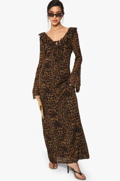 Animal Print|Dresses^Nasty Gal Leopard Chiffon Ruffle Shift Maxi Dress |