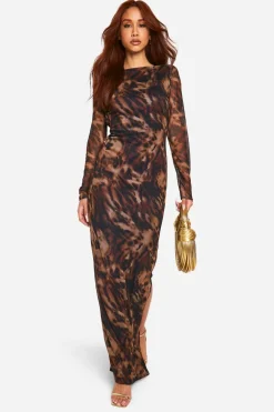 Animal Print|Dresses^Nasty Gal Leopard Mesh Low Scoop Back Maxi Dress |