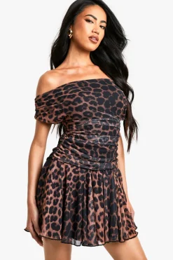 Animal Print|Dresses^Nasty Gal Leopard Printed Mesh Ruched Pleated Hem Mini Dress |