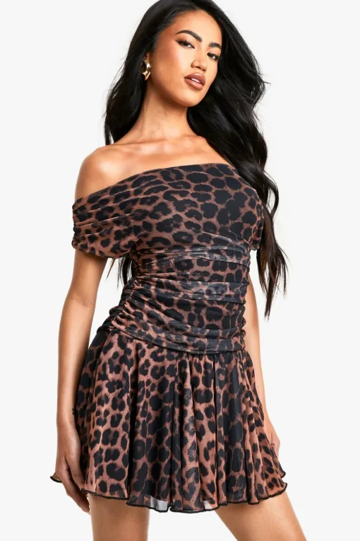 Animal Print|Dresses^Nasty Gal Leopard Printed Mesh Ruched Pleated Hem Mini Dress |