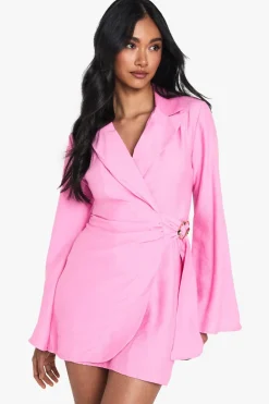 Blazers|Blazers^Nasty Gal Linen Look Buckle Detail Tie Waist Tailored Blazer Dress |