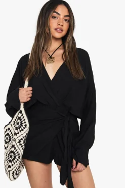 Rompers|Rompers^Nasty Gal Linen Look Wrap Playsuit |