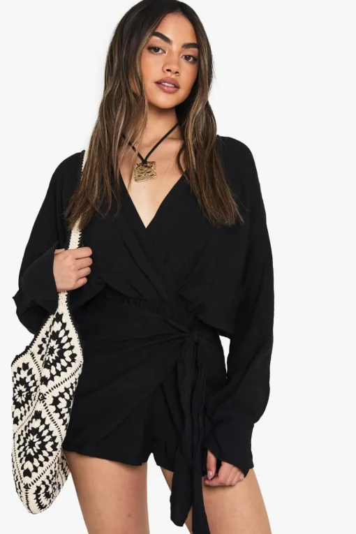 Rompers|Rompers^Nasty Gal Linen Look Wrap Playsuit |