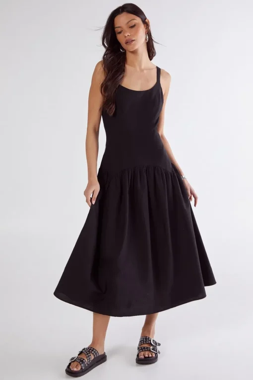 Midi Dresses|Dresses^Nasty Gal Linen Mix Drop Waist Seamed Midi Dress |