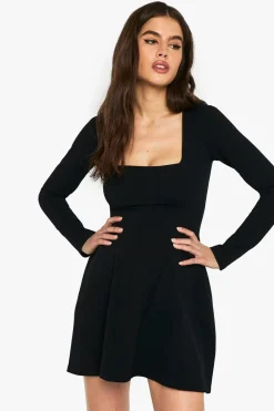 Dresses^Nasty Gal Long Sleeve Square Neck Full Skirt Mini Dress |
