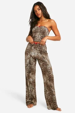 Animal Print|Sleepwear^Nasty Gal Loungewear Leopard Print Contrast Trim Bandeau Top & Trousers Set |