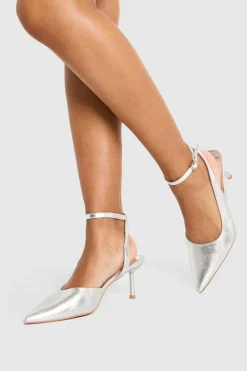 Heels^Nasty Gal Low Wrap Around Metallic Court Shoes |