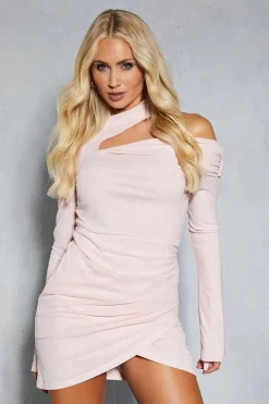 Dresses^Nasty Gal Mesh Bardot Long Sleeve Wrap Mini Dress |