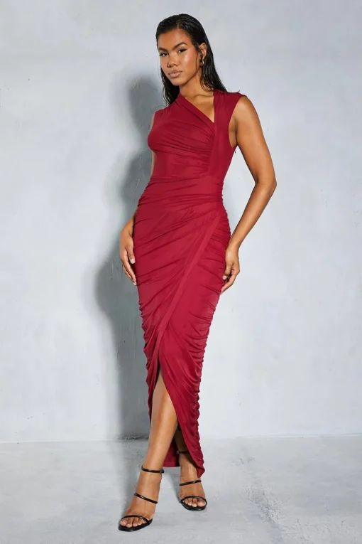 Dresses^Nasty Gal Mesh Ruched Cut Out Detail Wrap Midaxi Dress |