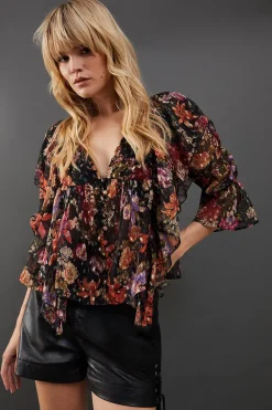 Tops^Nasty Gal Metallic Dobby Button Front Ruffle Detail Blouse |