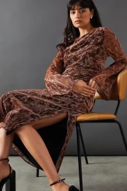 Dresses^Nasty Gal Metallic Mesh Ruched Side Midi Dress |