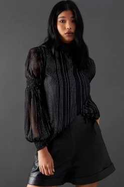 Stripes|Tops^Nasty Gal Metallic Stripe High Neck Blouse |