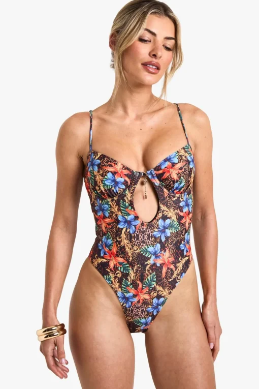 Swimwear^Nasty Gal Mix Floral Underwire Swimsuit |