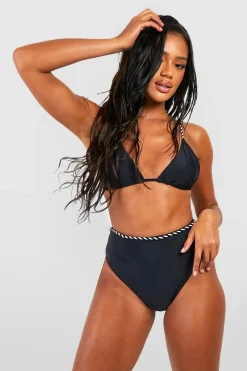 Bikinis|Swimwear^Nasty Gal Monochrome Rope Detail Triangle Bikini Top & High Waist Bikini Bottoms Set |