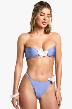 Bikinis|Swimwear^Nasty Gal Orchid Flower Trim Bandeau Bikini Top & Tanga Bikini Bottoms Set |