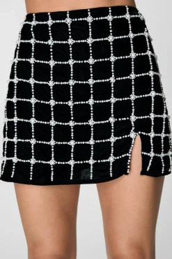 Skirts|Skirts^Nasty Gal Pearl Embellished Velvet Side Split Mini Skirt |