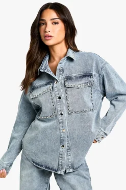 Denim|Denim^Nasty Gal Petite Stud Detail Denim Oversized Shirt |