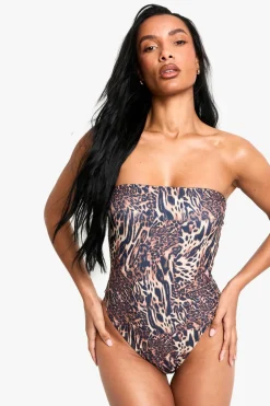 Animal Print|Swimsuits^Nasty Gal Petite Swimwear Essentials Leopard Bandeau Swimsuit |