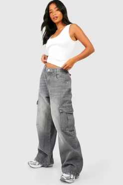 Jeans|Denim^Nasty Gal Petite Washed 28 Inch Wide Leg Cargo Jean |