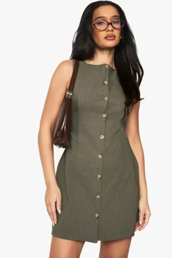 Stripes|Dresses^Nasty Gal Pinstripe Bengaline Button Front Mini Dress |