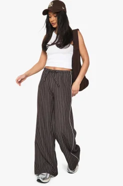 Stripes|Pants^Nasty Gal Pinstripe Drawcord Straight Leg Trousers |
