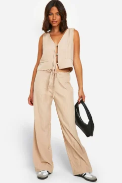 Stripes|Pants^Nasty Gal Pinstripe Elasticated Waist Wide Leg Trousers |