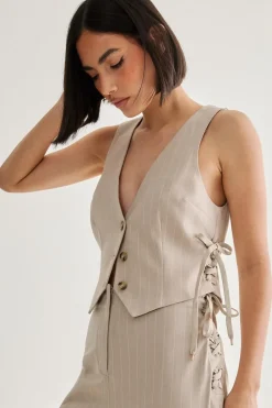 Stripes|Waistcoats^Nasty Gal Pinstripe Tie Side Tailored Vest |