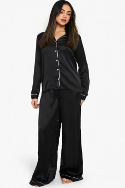 Sleepwear^Nasty Gal Piping Detail Satin Long Sleeve Shirt & Trousers Pyjama Set |