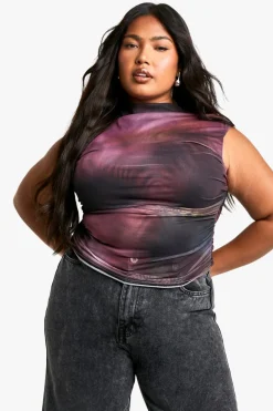 Tops^Nasty Gal Plus Abstract Ruched Front Bardot Top |