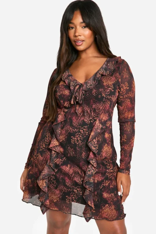 Animal Print|Dresses^Nasty Gal Plus Animal Print Ruffle Shift Dress |