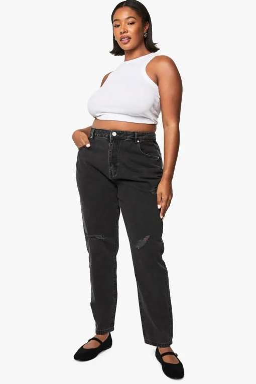 Jeans|Denim^Nasty Gal Plus Basics High Waisted Ripped Mom Jeans |