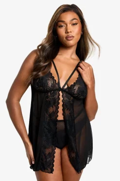 Sleepwear^Nasty Gal Plus Black Split Front Lace Babydoll |